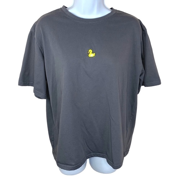 Grey Embroidered Yellow Duck Tee T Shirt Short Sleeve Stretch Medium - Picture 1 of 7